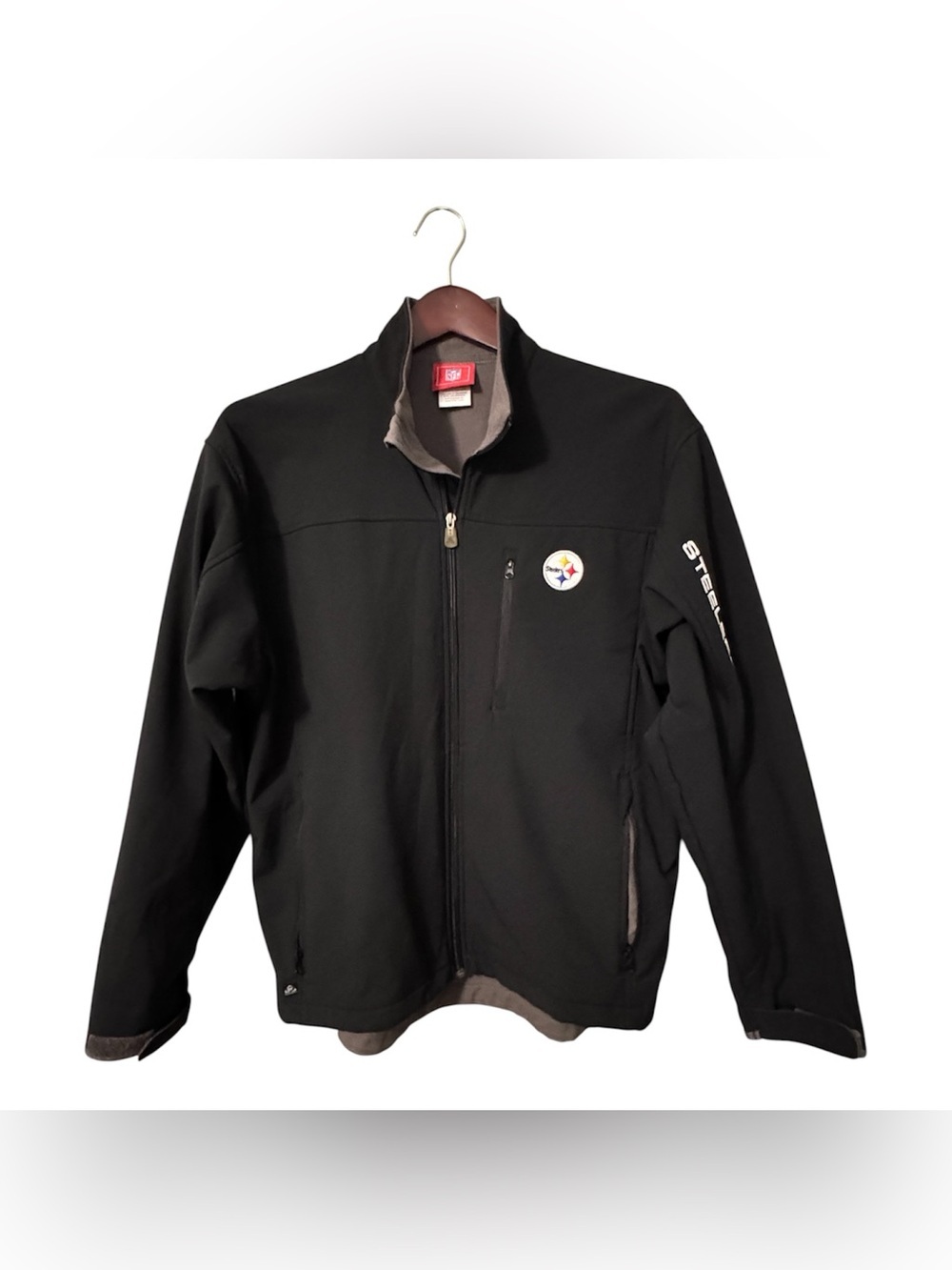 NFL Pittsburgh Steelers Black Softshell Fleece Lined Jacket Size Large